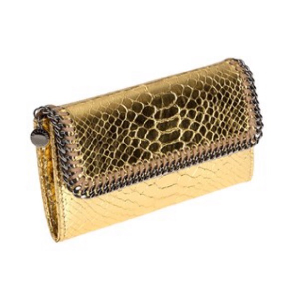 Very Rare! Stella McCartney Metallic Gold Python Falabella Wallet Vegan - Picture 2 of 13